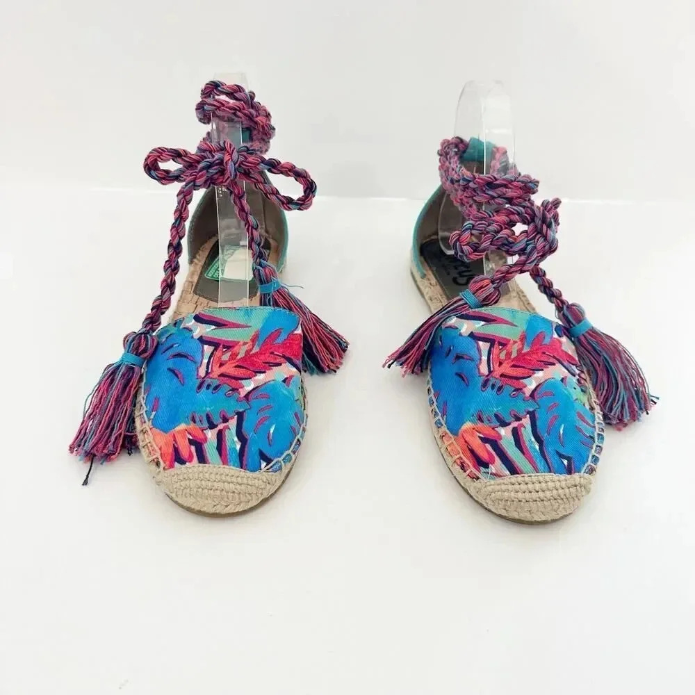 SAM EDELMAN Size 7.5 Lenora Multicolor‎ Vibrant Wrap Espadrille Flat Tassel